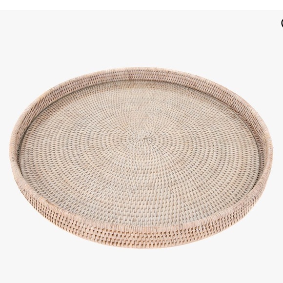 Pottery Barn 24” Tava Handwoven Rattan Round Serving Tray with glass insert - Picture 1 of 3